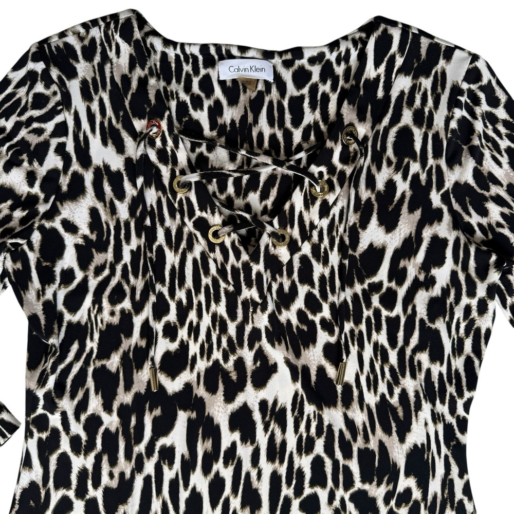 Calvin Klein Womens‎ Leopard Dress Sz 6 Mob Wife Italian Glam Animal Print Money - Picture 13 of 16